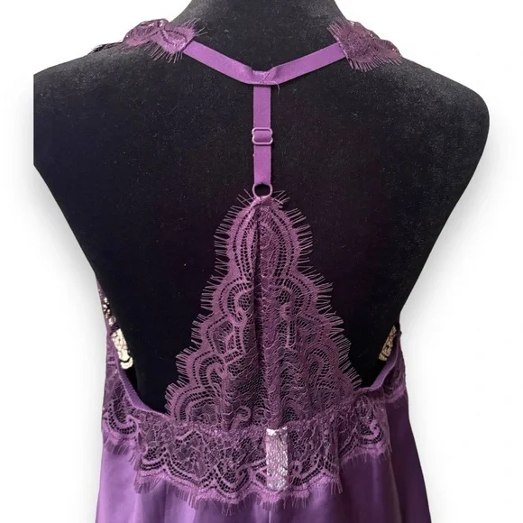 Adore Me Zandy Plum Silk and Lace Racerback Slip/Nightie with Adjustable Straps - Picture 7 of 14